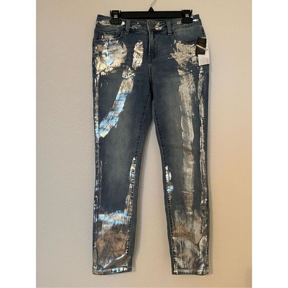 Hannah 5 Pocket Silver Metallic Denim Jeans NEW - Picture 1 of 6